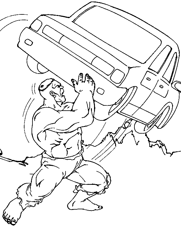coloriage hulk leve une voiture